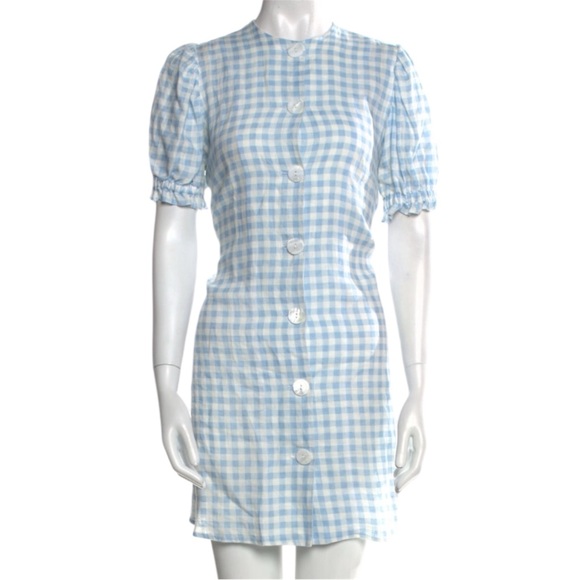 SLEEPER Marie Linen Mini Dress Button Front | Size Small | Blue Vichy - Picture 6 of 6